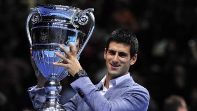 Novak Djokovic with the world number one trophy