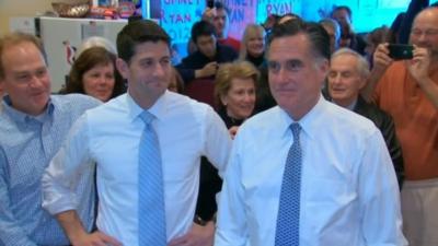 Paul Ryan and Mitt Romney campaign on polling day