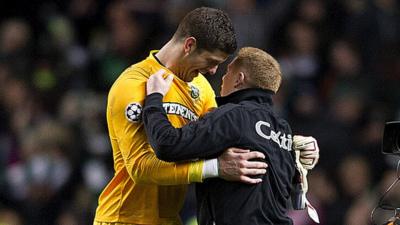 Fraser Forster and Celtic manager Neil Lennon