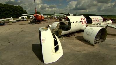 Plane parts at an airport