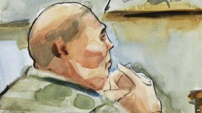 In this detail from a courtroom sketch, U.S. Army Staff Sgt. Robert Bales, is shown, Tuesday, Nov. 13, 2012 on the final day of a his preliminary hearing at Joint Base Lewis McChord in Washington state