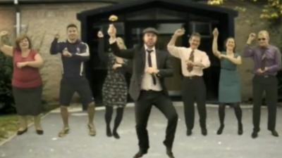 Teachers at Tadcaster Grammar School performing the Gangnam Style dance