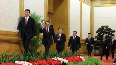 The new Standing Committee files onto the stage in Beijing on 15 November 2012