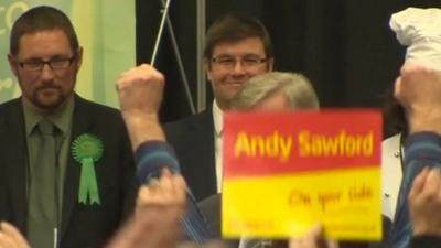 Andy Sawford smiling as his result is announced