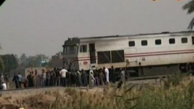 Footage from state TV showed the train surrounded by debris following the crash