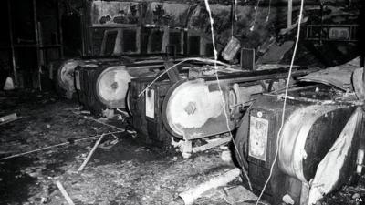 Photo dated 19/11/87 The top of the fire-damaged escalators at Kings Cross underground station in London.