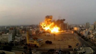 A missile strike on the Gaza landscape