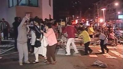 Patients are evacuated from the hospital in New Taipei