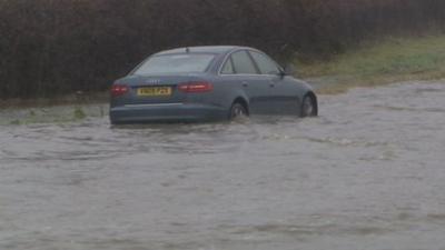 Flooding on the A38 in Moreton Valance