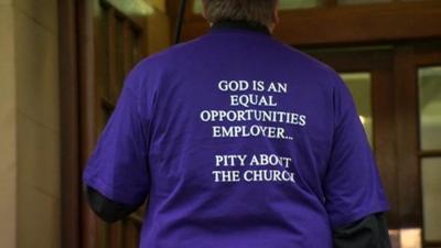 Women bishops protester's T-shirt