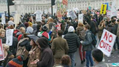 Students gathered near Westminster Bridge