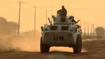 Ethiopian UN peacekeepers, who are patrolling around Abeyei's mosque