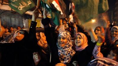Palestinians celebrate in Gaza City