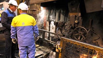 David Cameron speaking to workers during a visit to Tata Steel Tubes, in Corby, Northamptonshire, in September this year.