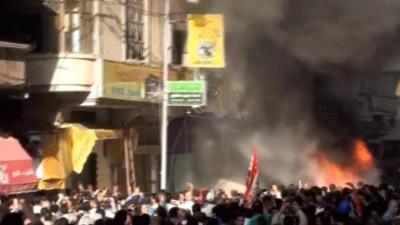 Fire outside the Muslim Brotherhood offices in Alexandria