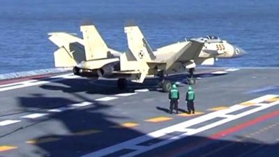 Fighter jet on China's first aircraft carrier