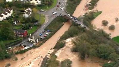 Aerial views of flooding in Exeter