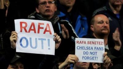 Chelsea fans voice their disapproval at the appointment of Rafael Benitez as the club's new manager