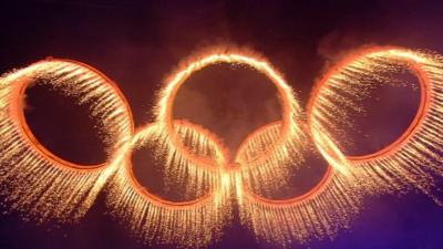 Olympic rings at opening ceremony