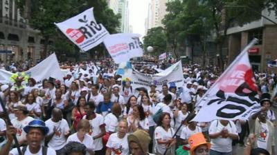 Protesters in Rio's historic centre