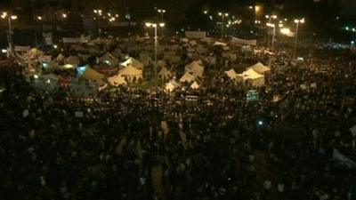 Thousands of people gather in Tahrir Square, Cairo