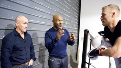 Mike Tyson and Barry McGuigan offer advice to Andrew Flintoff