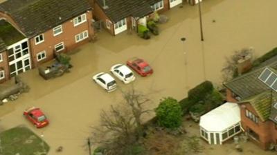 Aerial views of flooding in Wales