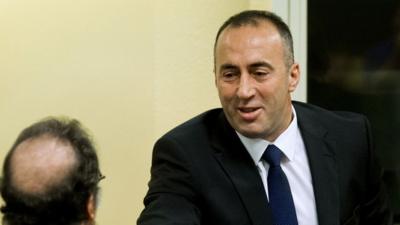 Former Kosovan Prime Minister Ramush Haradinaj during his retrial in the Hague