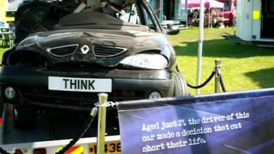 Wrecked car being used in drink-driving awareness campaign
