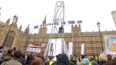 Protesters outside Parliament