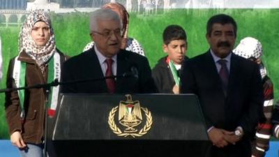 Palestinian President Mahmoud Abbas making a speech in Ramallah