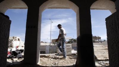 Palestinian labourer at a construction site in the West Bank Jewish settlement of Maale Adumim