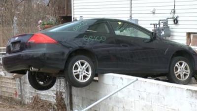 A car damaged by Sandy