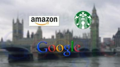 Houses of Parliament with images of Google, Amazon and Starbucks