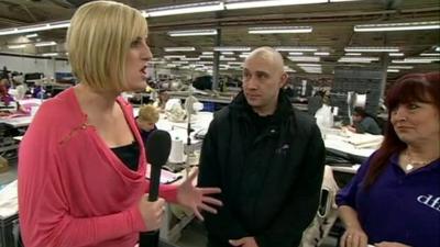 Steph McGovern speaking to factory workers