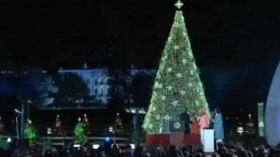 The Obamas switch on the US National Christmas Tree