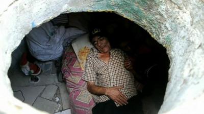 Miguel Restrepo in his home inside a sewer