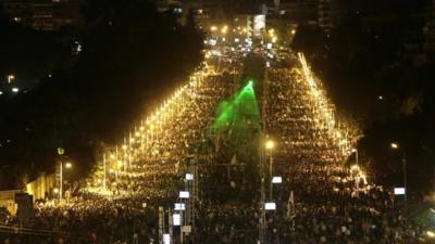 Protesters outside presidential palace