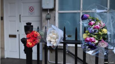 Flowers for Jacintha Saldanha, outside King Edward VII Hospital