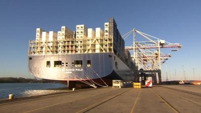 Marco Polo container ship in Southampton