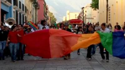 Supporters of same-sex marriages celebrate in Oaxaca City, Mexico