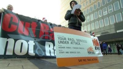 Protesters outside London Euston railway station