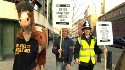 Peter Tatchell and protesters