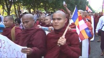 Monks protesting in Burma