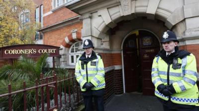 Police outside Westminster Coroners Court