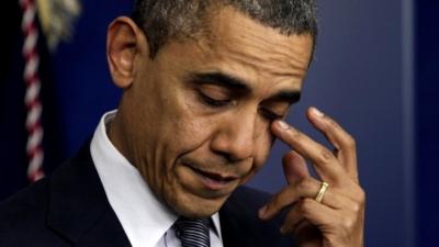 President Obama at the press briefing