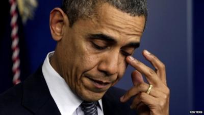 President Obama at the press briefing