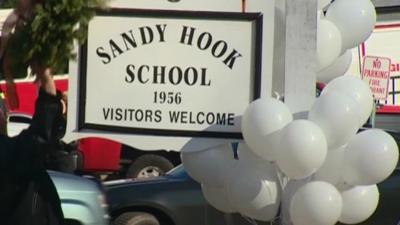 White balloons for each of the victims of the Sandy Hook shooting