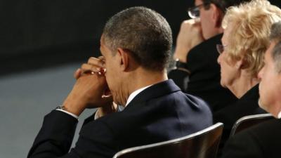 President Barack Obama before his speech in Newtown