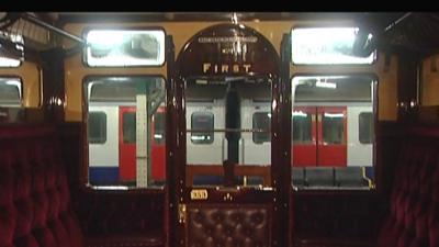 The view of a modern Metropolitan Line train from inside its 100-year-old forerunner